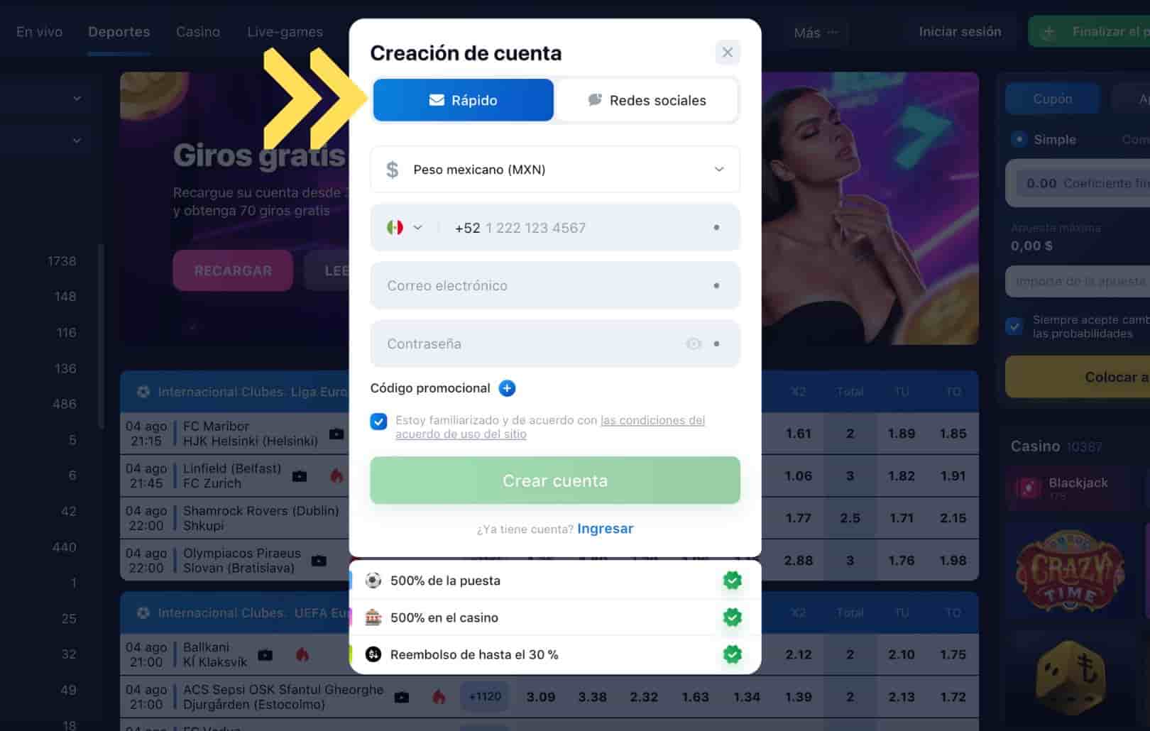 1win México instrucciones paso a paso para un registro rápido